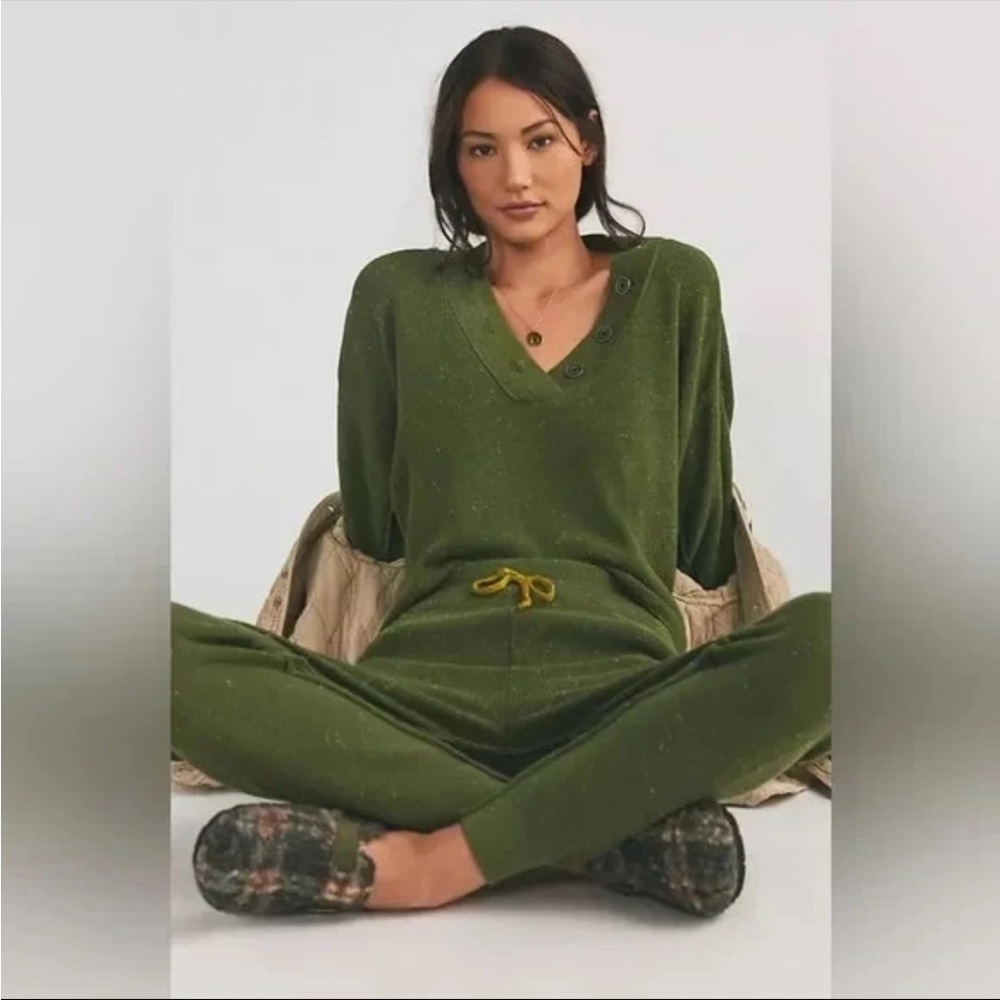 Daily Practice Anthropologie Waffle Knit Pullover Green Confetti XS